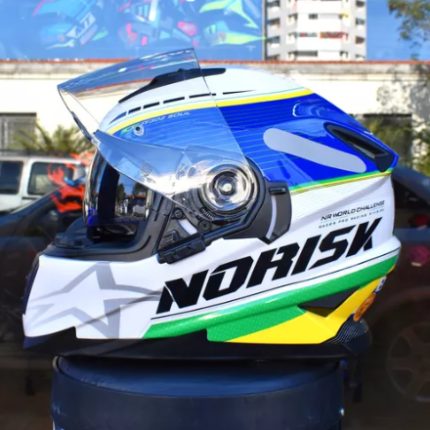Capacete Norisk FF302 Soul Grand Prix Brasil - Branco/Azul/Amarelo